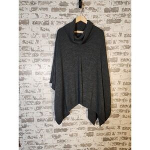 Mer Sea Anywhere Poncho Turtleneck Sweater One Size Gray Ribbed Comfy Cozy
